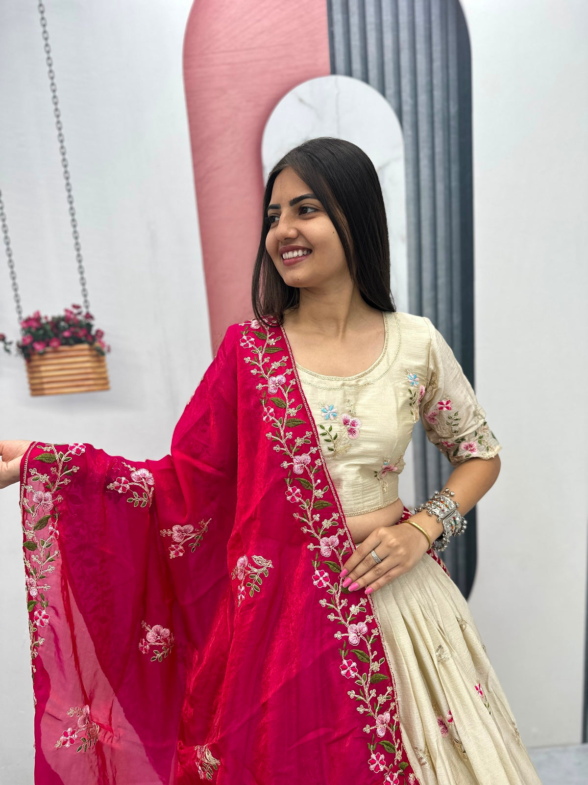 Heavy Embroidered Chinon Festive Lehenga Choli Set