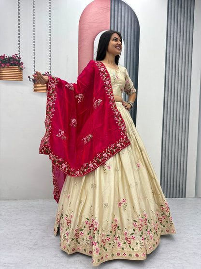 Heavy Embroidered Chinon Festive Lehenga Choli Set