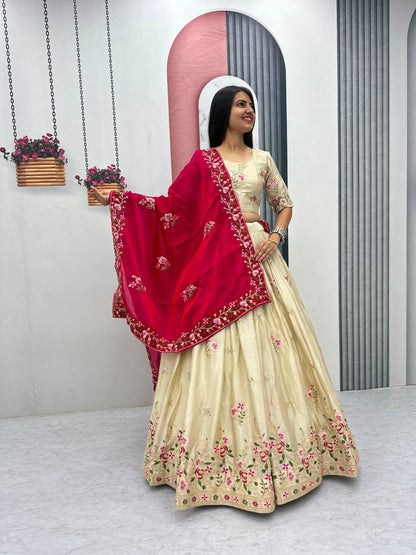 Heavy Embroidered Chinon Festive Lehenga Choli Set