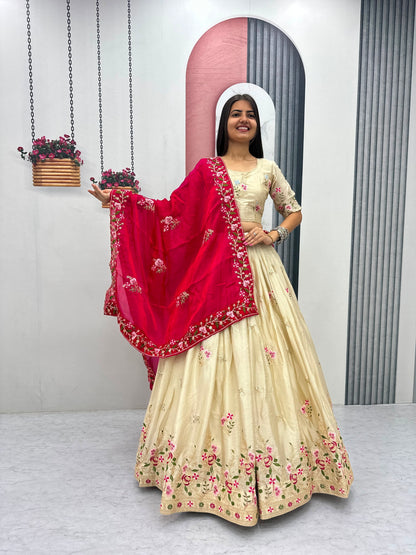 Heavy Embroidered Chinon Festive Lehenga Choli Set