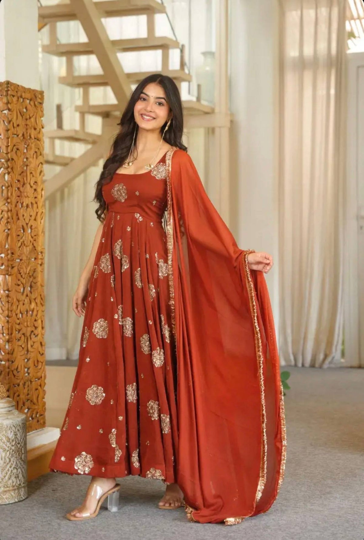 Doremon Crush Embroidered Sequence Work Gown Set