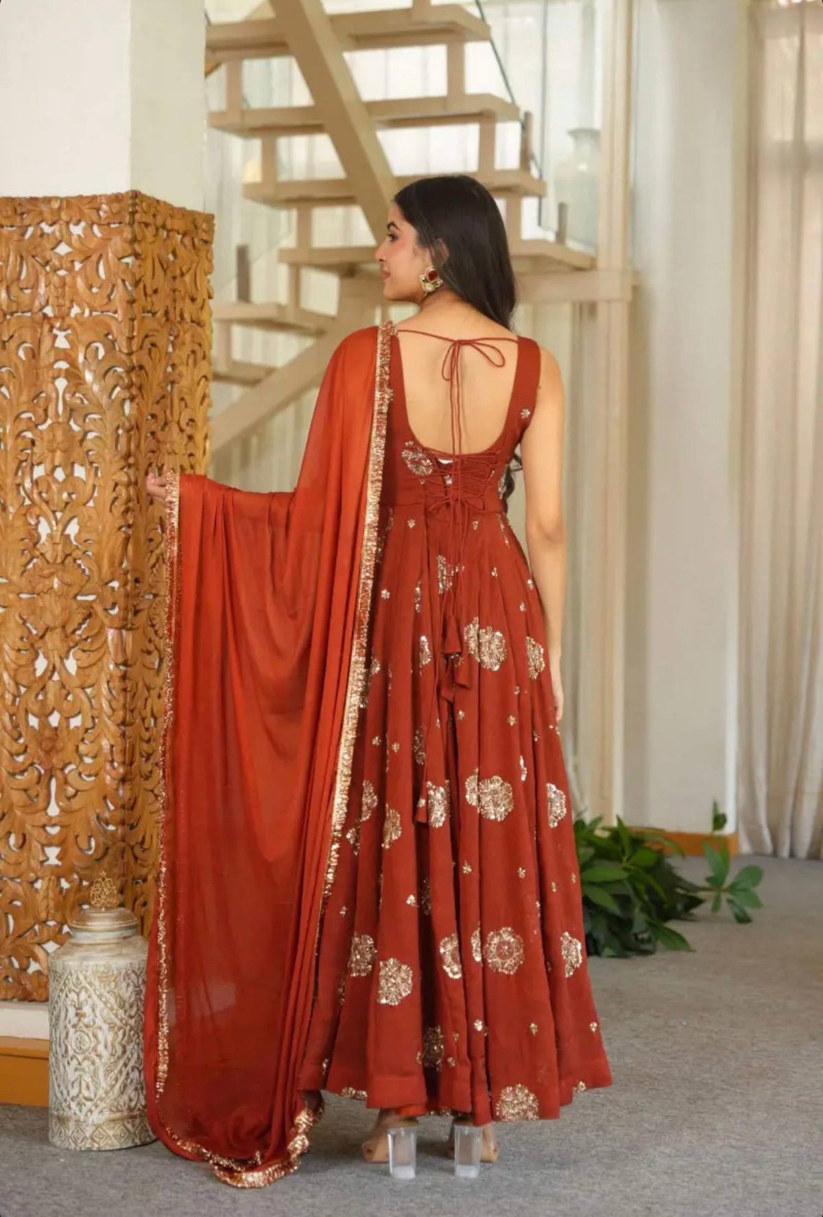 Doremon Crush Embroidered Sequence Work Gown Set