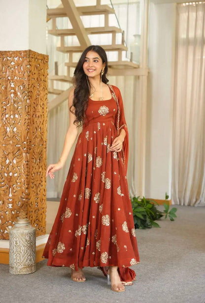Doremon Crush Embroidered Sequence Work Gown Set