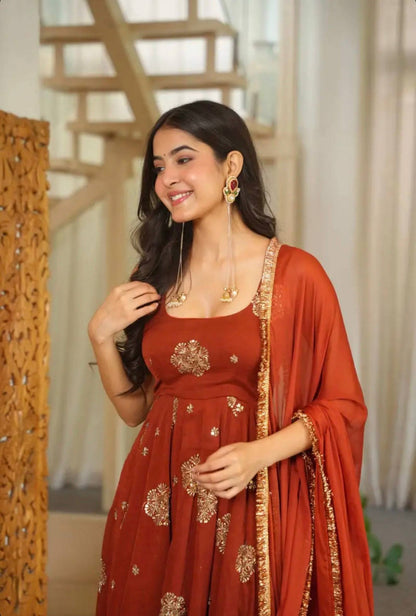 Doremon Crush Embroidered Sequence Work Gown Set