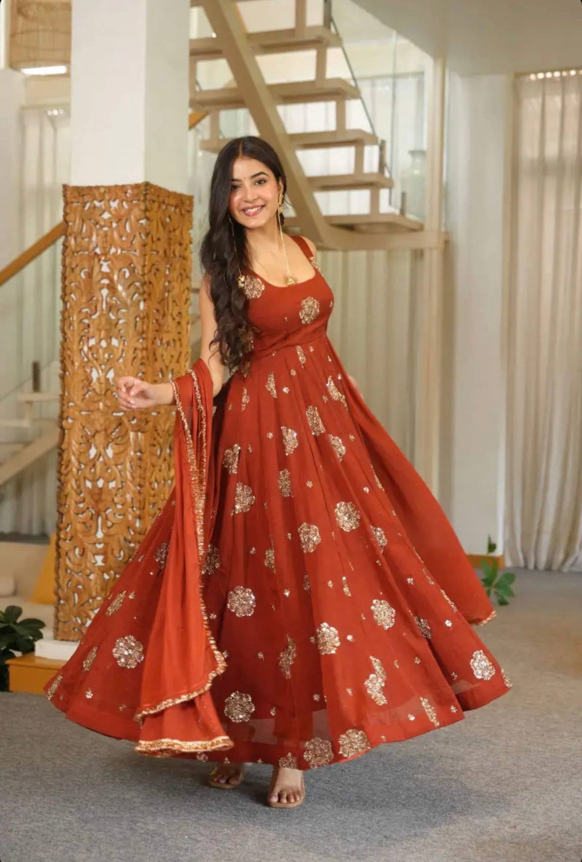 Doremon Crush Embroidered Sequence Work Gown Set
