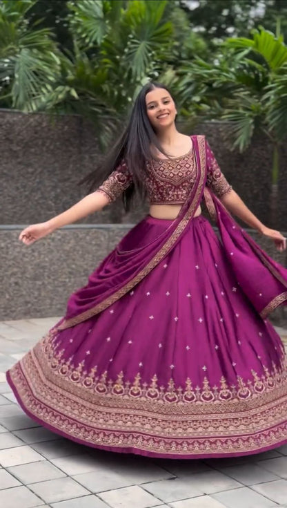 Heavy Embroidered Chinon Festive Lehenga Choli Set