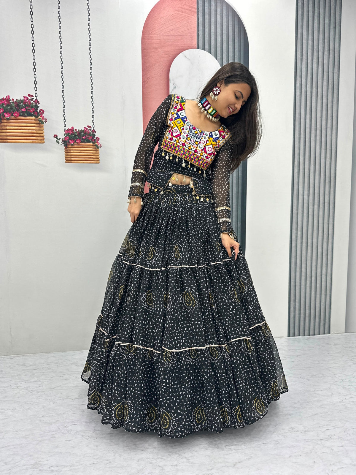Navratri Special Pure Georgette 9 Meter Flair Lehenga Choli