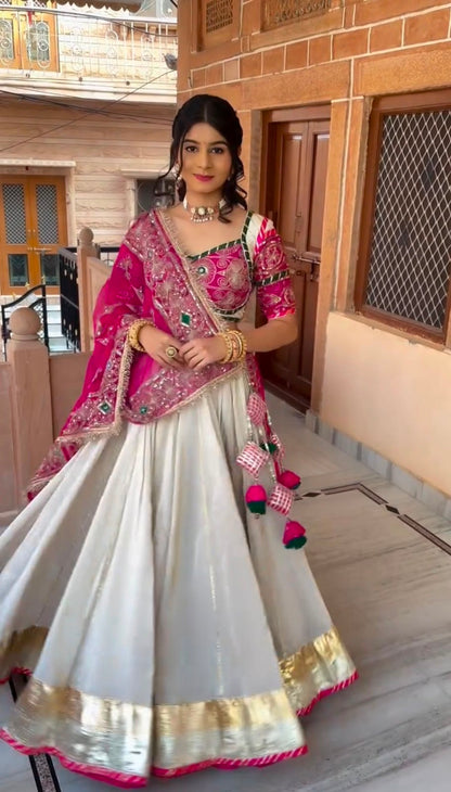 Heavy Embroidered Roman Silk Navratri Lehenga Choli