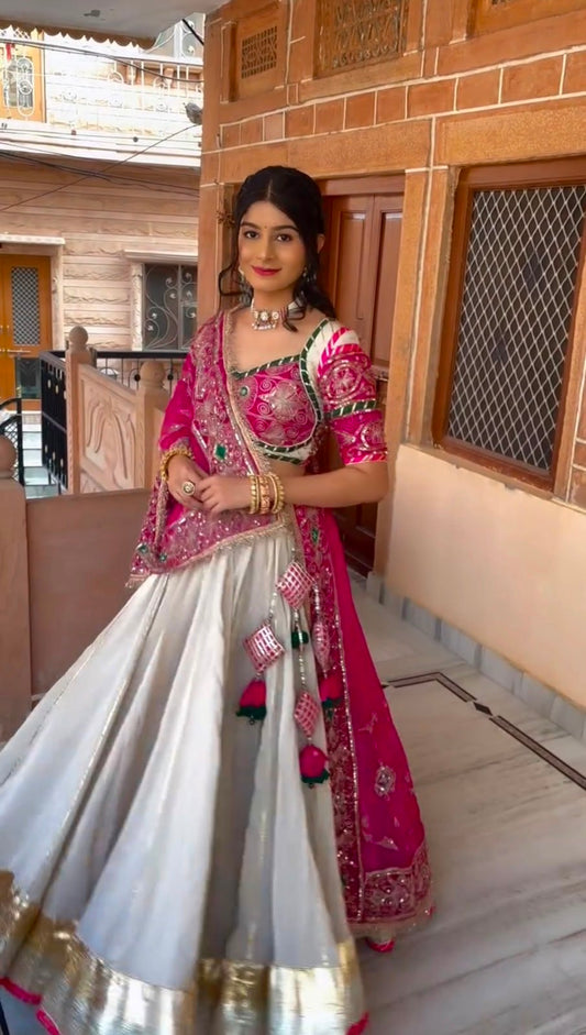 Heavy Embroidered Roman Silk Navratri Lehenga Choli