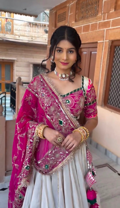 Heavy Embroidered Roman Silk Navratri Lehenga Choli