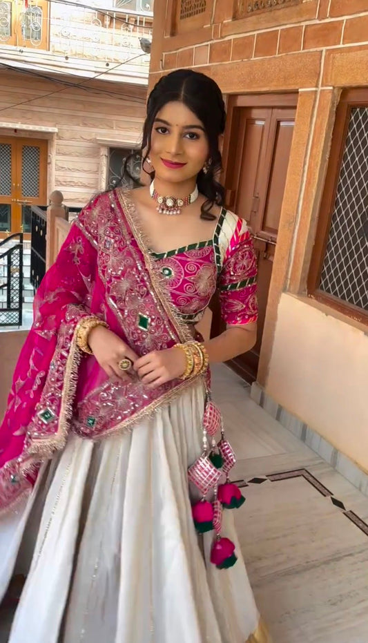 Heavy Embroidered Roman Silk Navratri Lehenga Choli