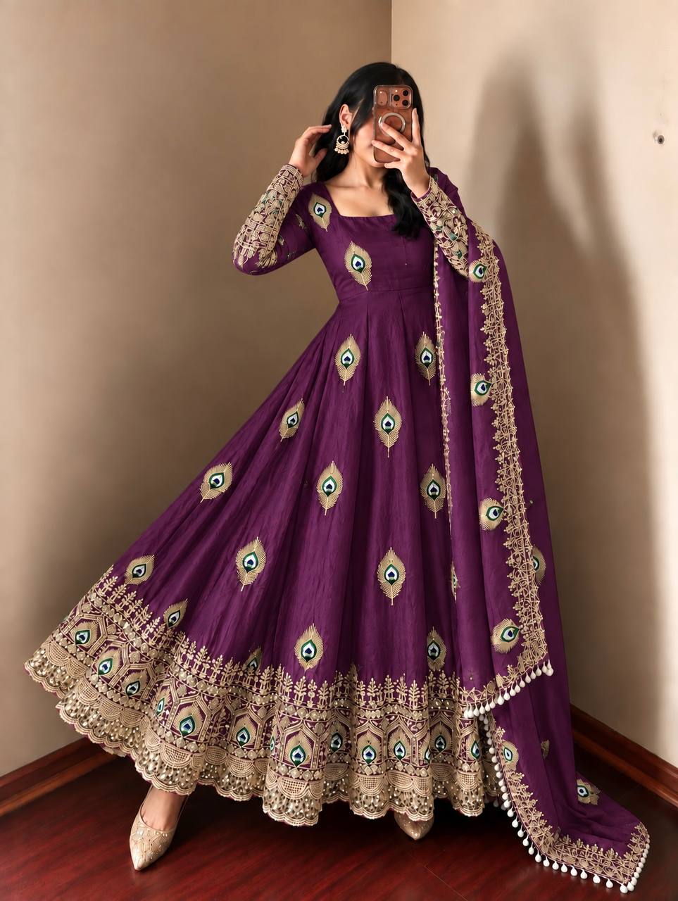 Wine Purple Trending Designer Fendy Silk Gown With Heavy Sequence Embroidery Dupatta