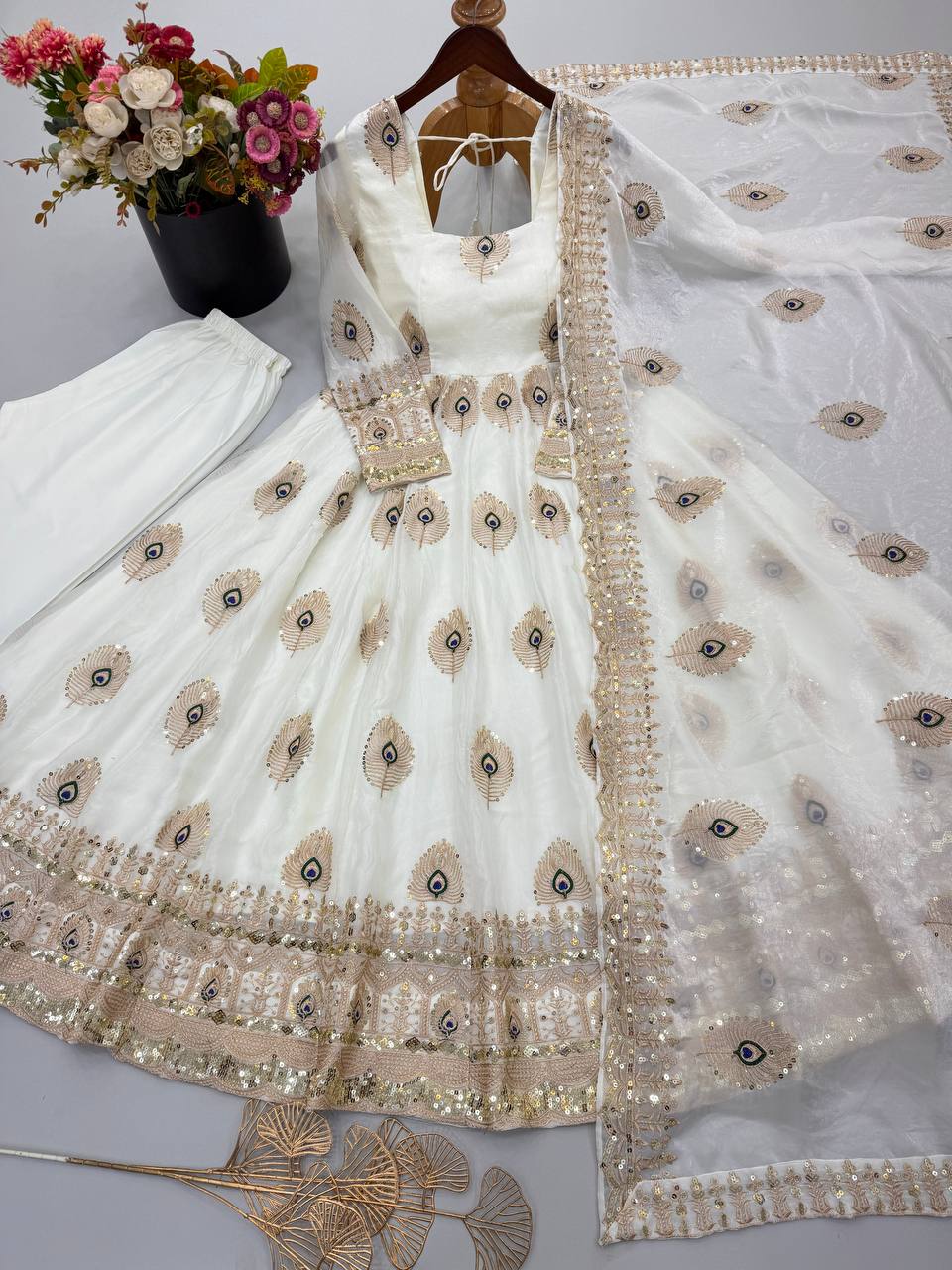 Fendy Silk Fully Flared Sequence Embroidered Designer Gown Set