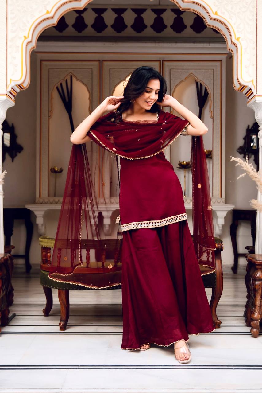 Heavy Faux Georgette Mirror Work Palazzo Suit Set