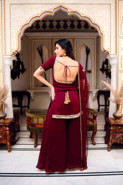 Heavy Faux Georgette Mirror Work Palazzo Suit Set