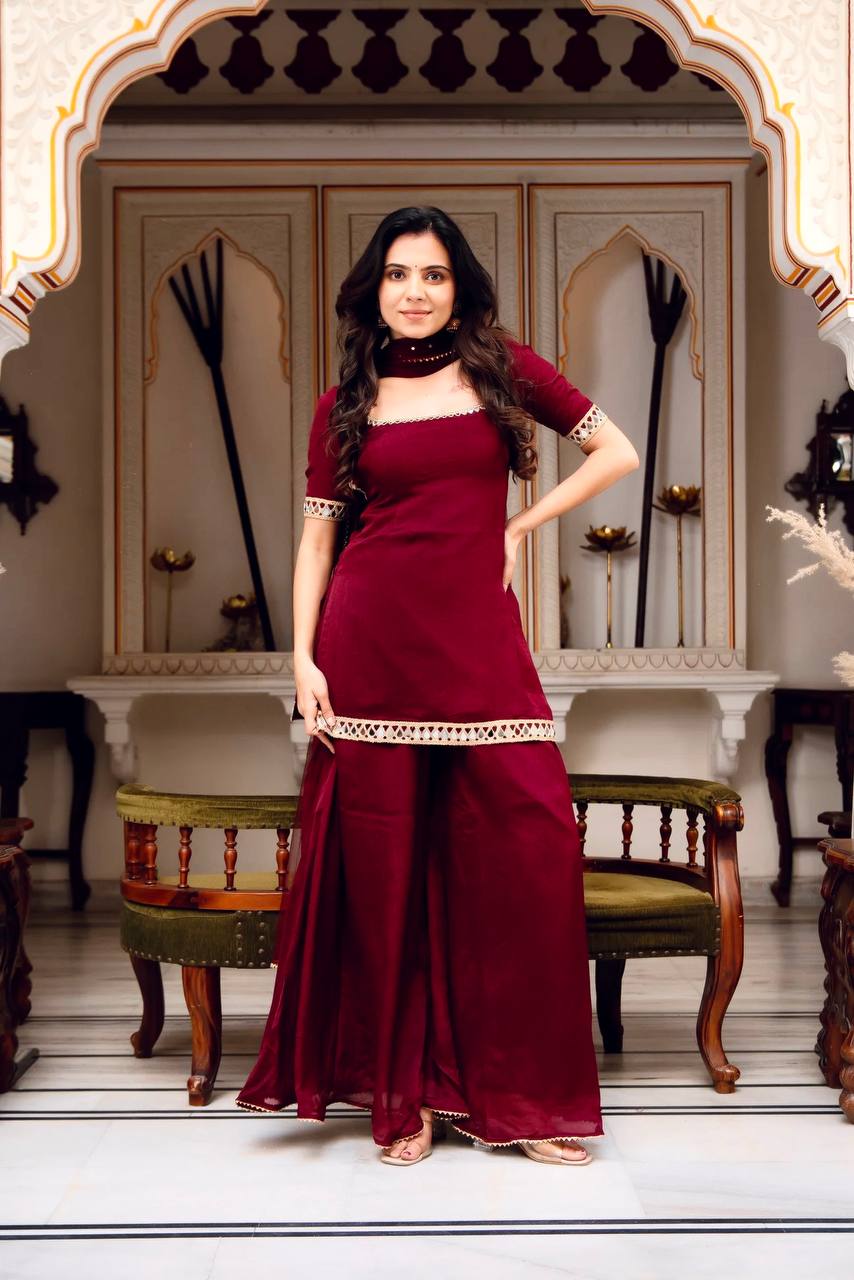 Heavy Faux Georgette Mirror Work Palazzo Suit Set