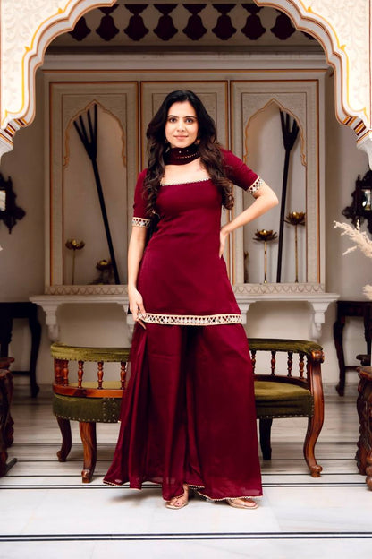 Heavy Faux Georgette Mirror Work Palazzo Suit Set