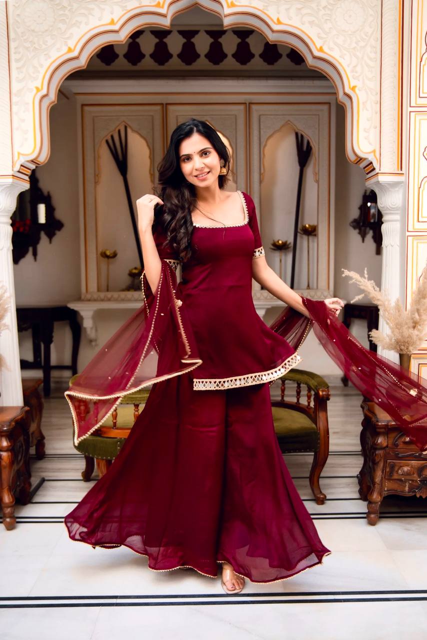 Heavy Faux Georgette Mirror Work Palazzo Suit Set