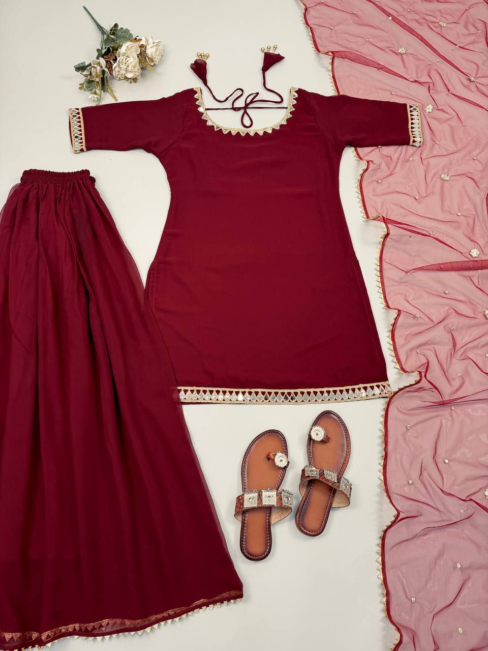 Heavy Faux Georgette Mirror Work Palazzo Suit Set