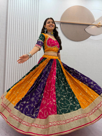 Vintage Milki Silk Embroidered Navratri Lehenga Choli
