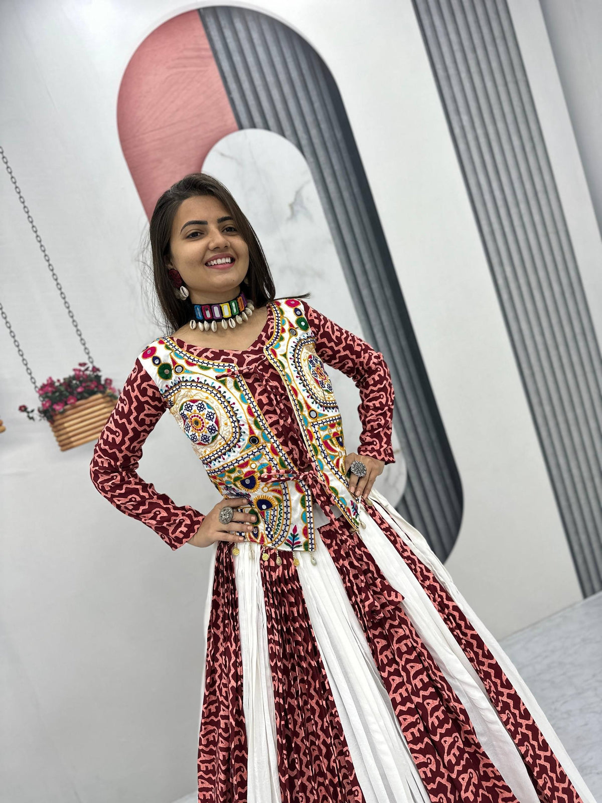 Pure Cotton Gamathi Work Navratri Lehenga Choli Set