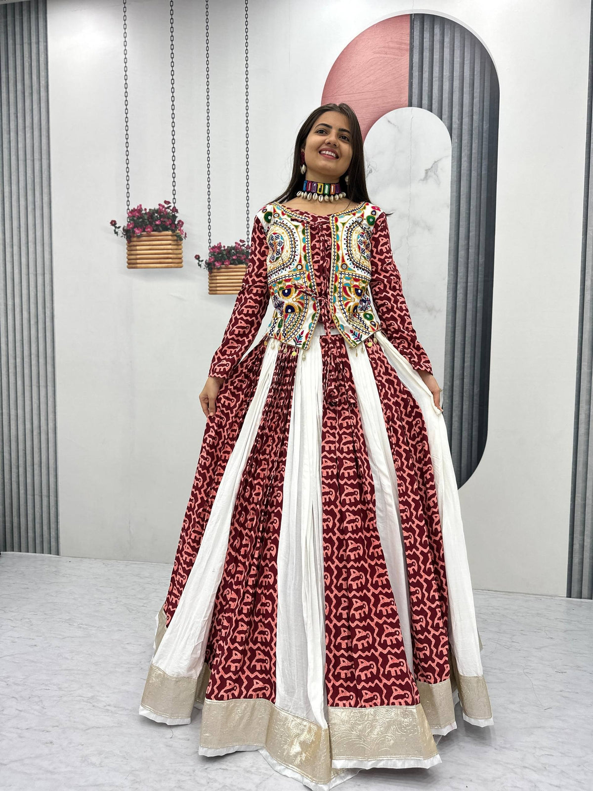 Pure Cotton Gamathi Work Navratri Lehenga Choli Set