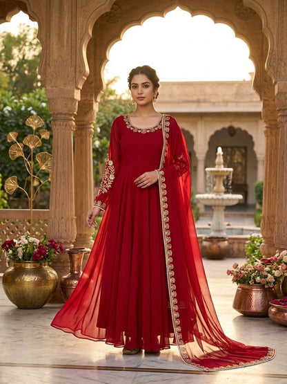 Elegant Fox Georgette Embroidery Sequence Moti Work Gown