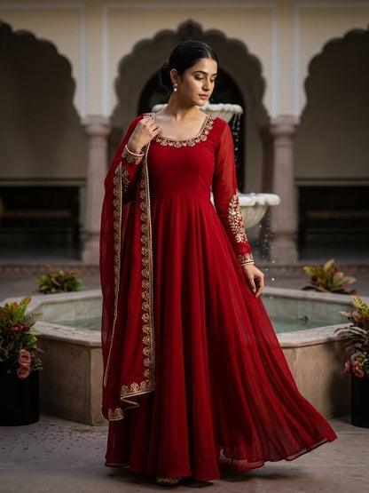Elegant Fox Georgette Embroidery Sequence Moti Work Gown