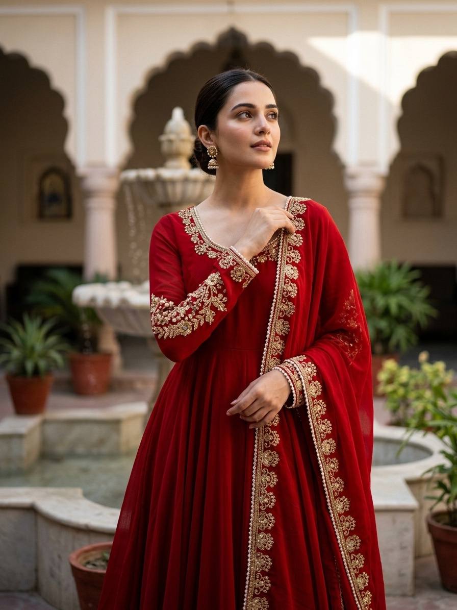 Elegant Fox Georgette Embroidery Sequence Moti Work Gown