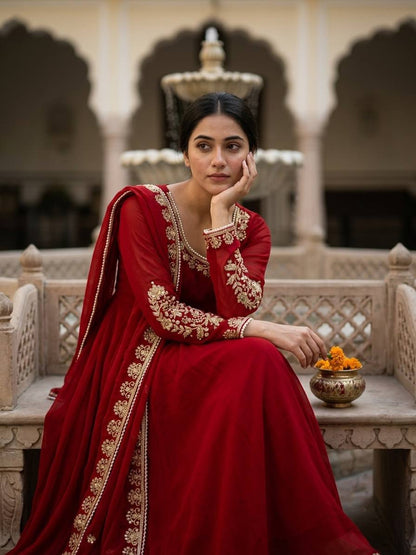 Elegant Fox Georgette Embroidery Sequence Moti Work Gown