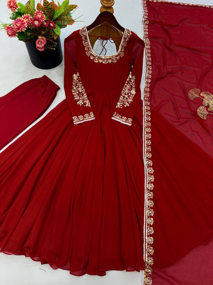 Elegant Fox Georgette Embroidery Sequence Moti Work Gown