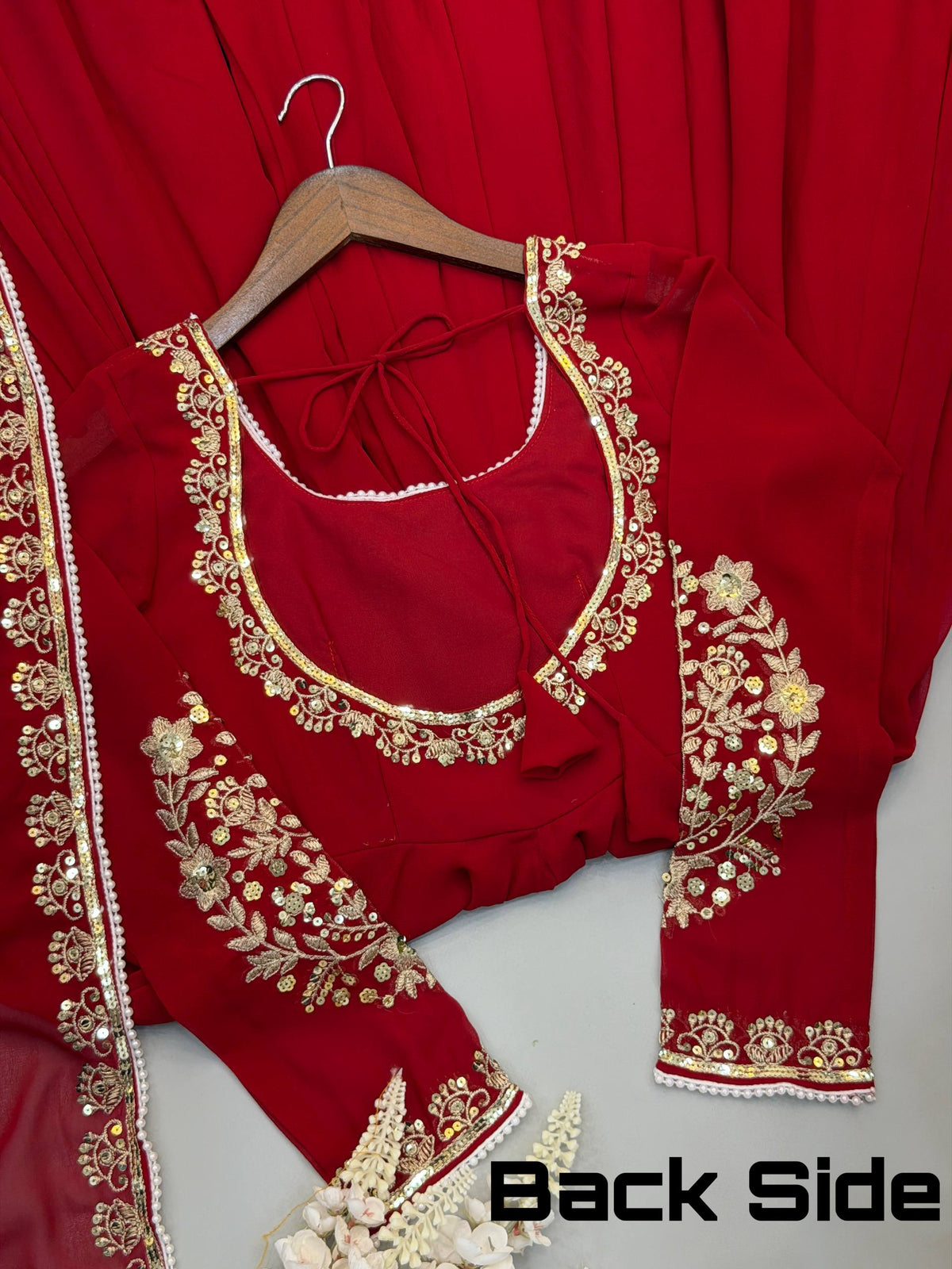 Elegant Fox Georgette Embroidery Sequence Moti Work Gown