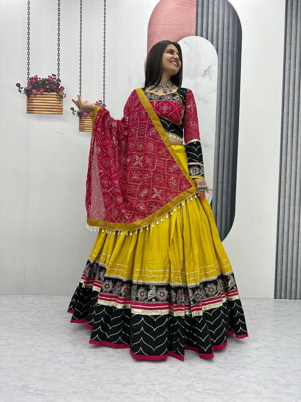 Riyon Cotton Embroidered 6 Meter Navratri Lehenga Choli