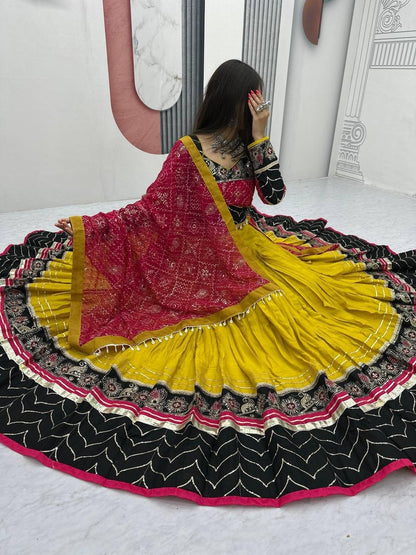 Riyon Cotton Embroidered 6 Meter Navratri Lehenga Choli