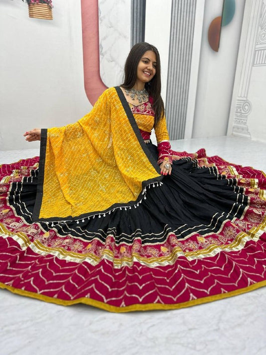 Riyon Cotton Embroidered 6 Meter Navratri Lehenga Choli