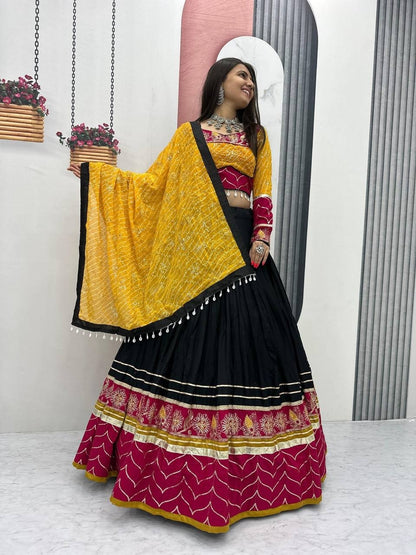 Riyon Cotton Embroidered 6 Meter Navratri Lehenga Choli