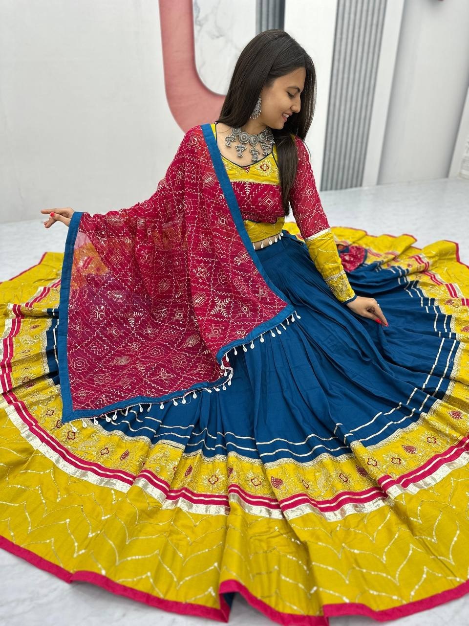 Riyon Cotton Embroidered 6 Meter Navratri Lehenga Choli