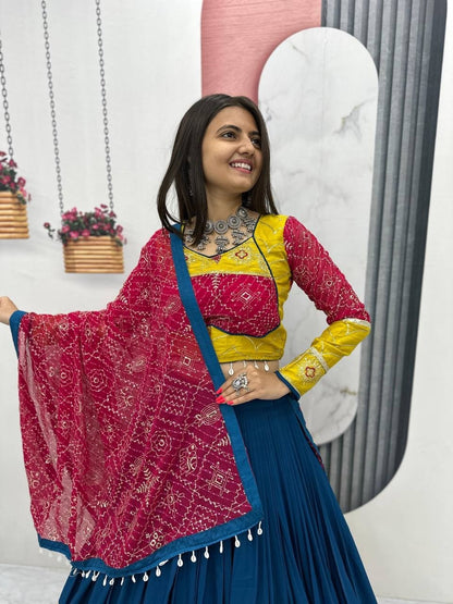 Riyon Cotton Embroidered 6 Meter Navratri Lehenga Choli