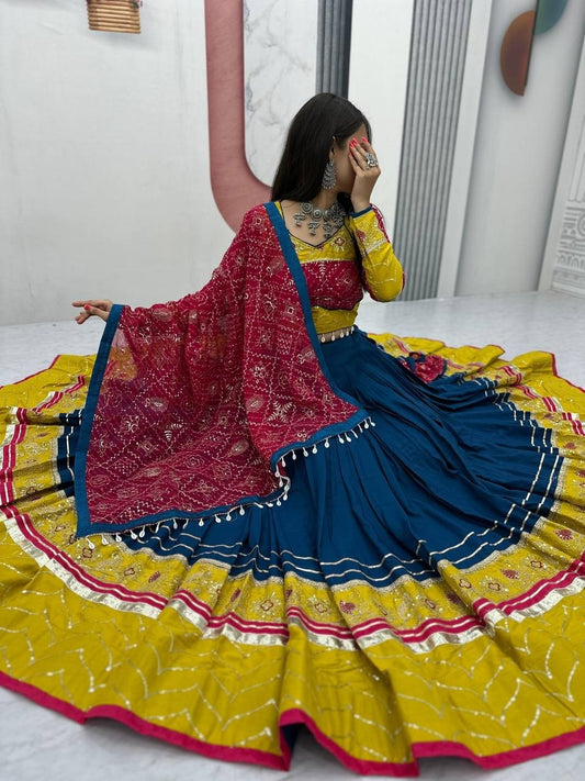 Riyon Cotton Embroidered 6 Meter Navratri Lehenga Choli