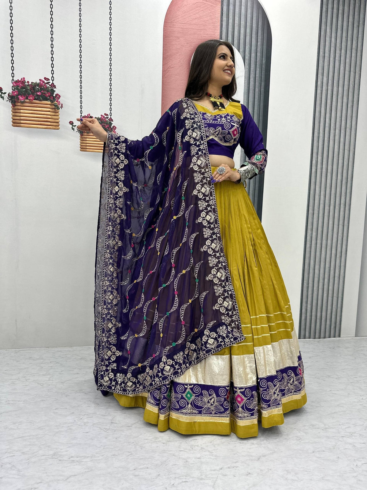 Pure Cotton Embroidered 6 Meter Navratri Lehenga Choli