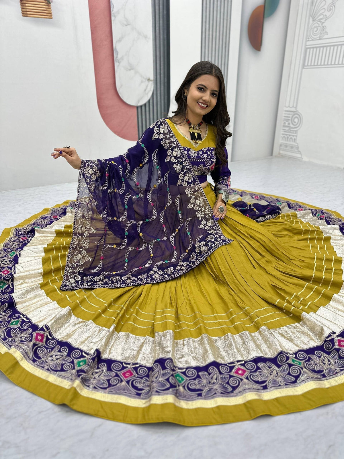 Pure Cotton Embroidered 6 Meter Navratri Lehenga Choli