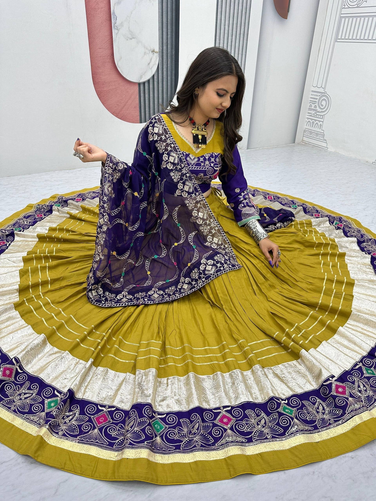 Pure Cotton Embroidered 6 Meter Navratri Lehenga Choli