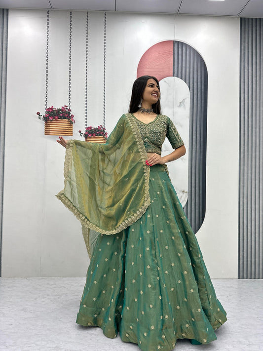 Heavy Embroidered Mosh Silk Six Meter Flair Lehenga Choli