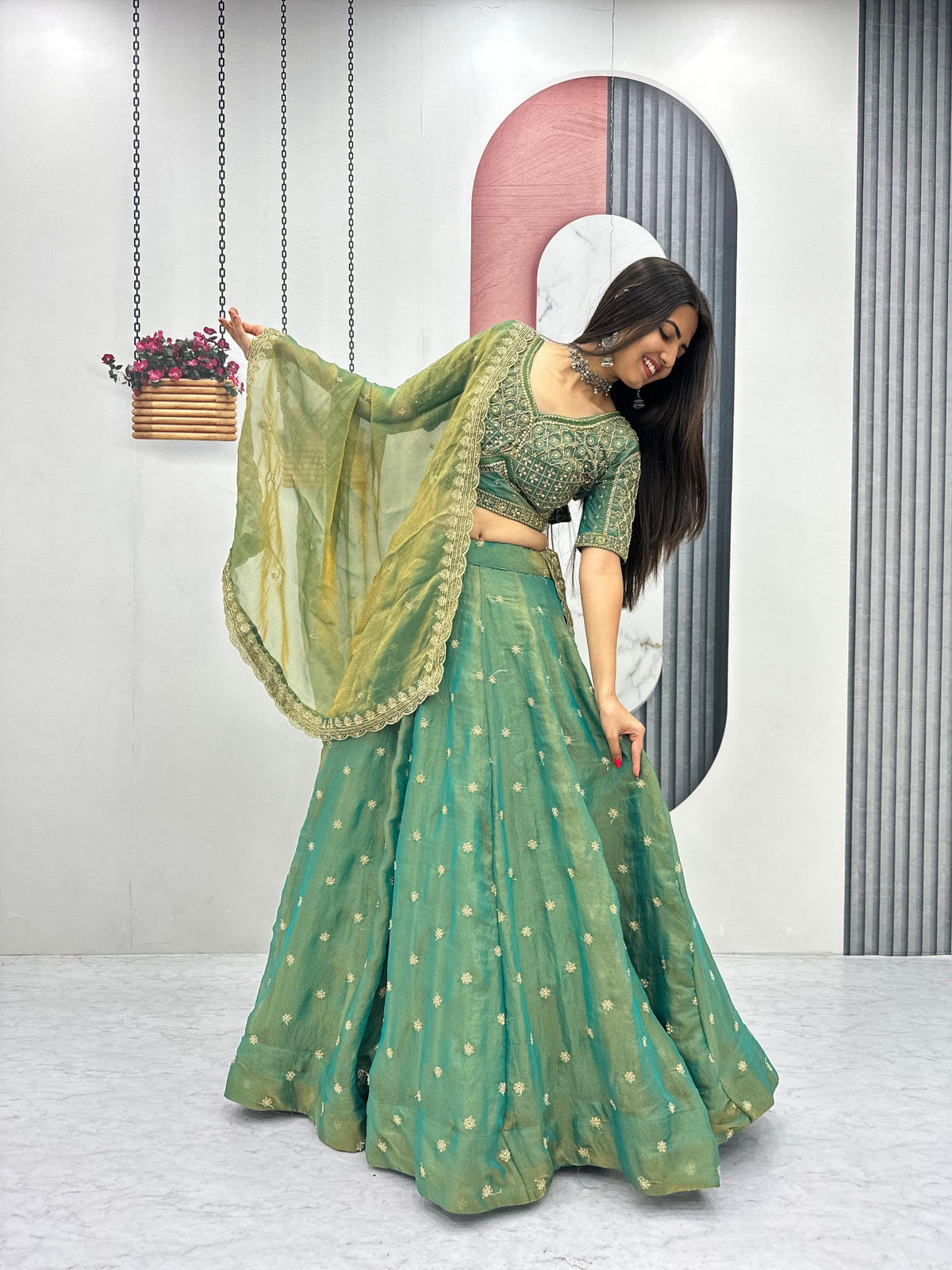 Heavy Embroidered Mosh Silk Six Meter Flair Lehenga Choli