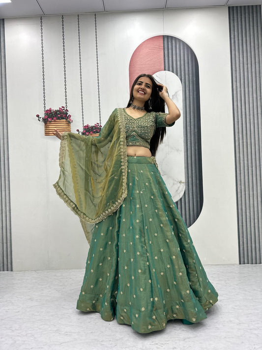 Heavy Embroidered Mosh Silk Six Meter Flair Lehenga Choli