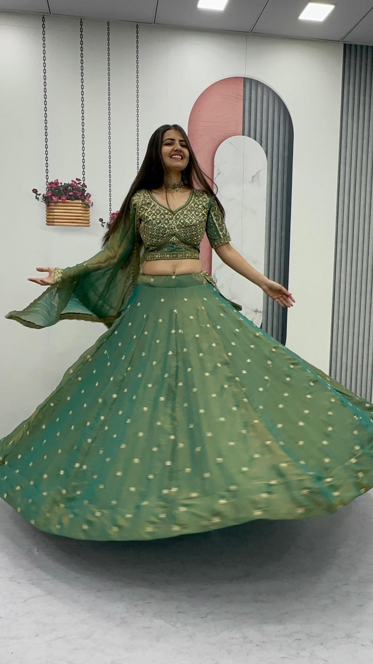 Heavy Embroidered Mosh Silk Six Meter Flair Lehenga Choli