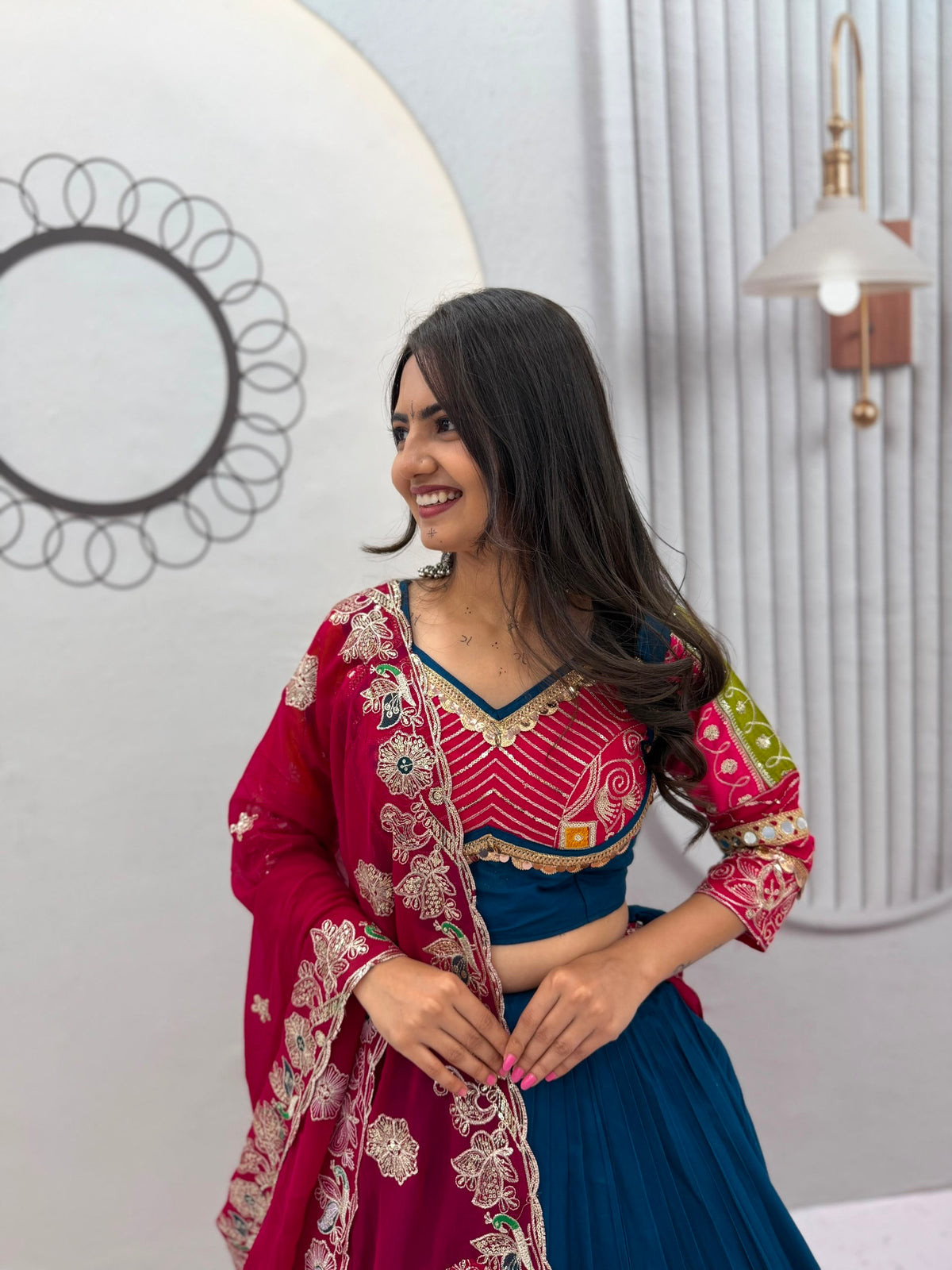 Pure Cotton Embroidered Sequence Work Navratri Lehenga Choli