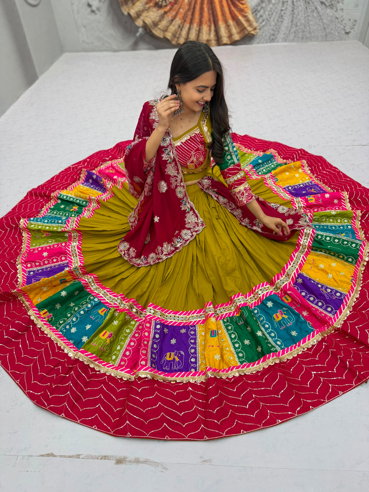 Pure Cotton Embroidered Sequence Work Navratri Lehenga Choli