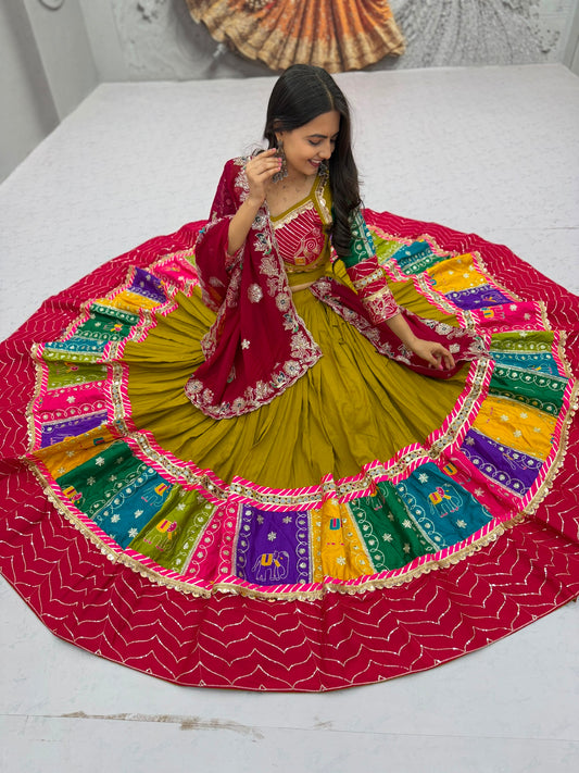 Pure Cotton Embroidered Sequence Work Navratri Lehenga Choli