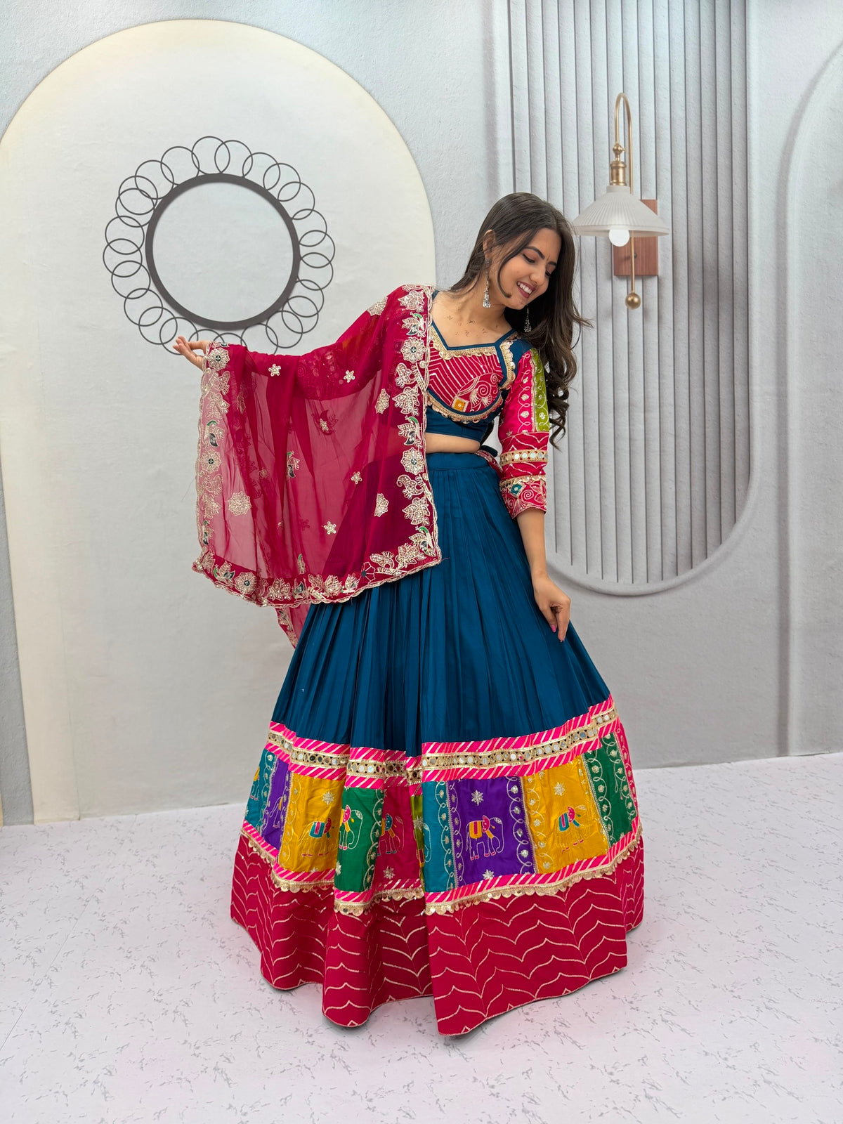 Pure Cotton Embroidered Sequence Work Navratri Lehenga Choli